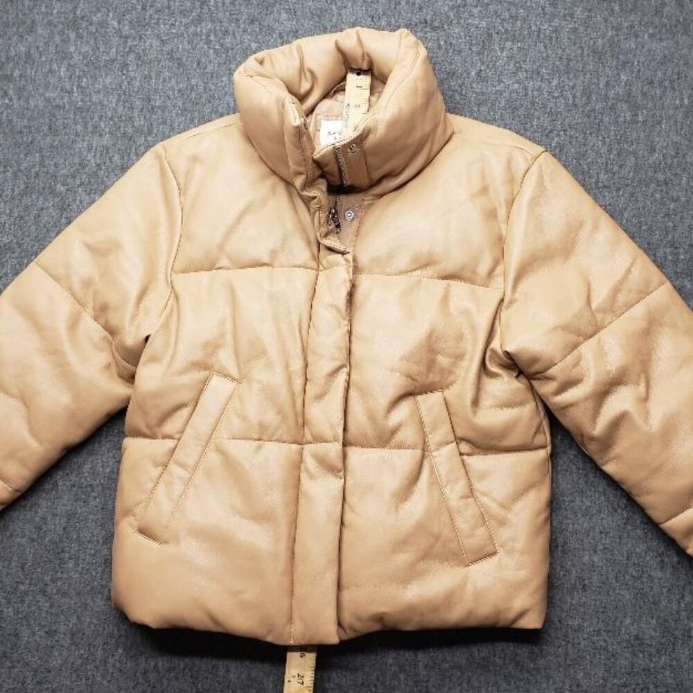 Abercrombie & Fitch Jacket Womens Sz Med Vegan Leather A&F Mini Puffer Coat Tan
